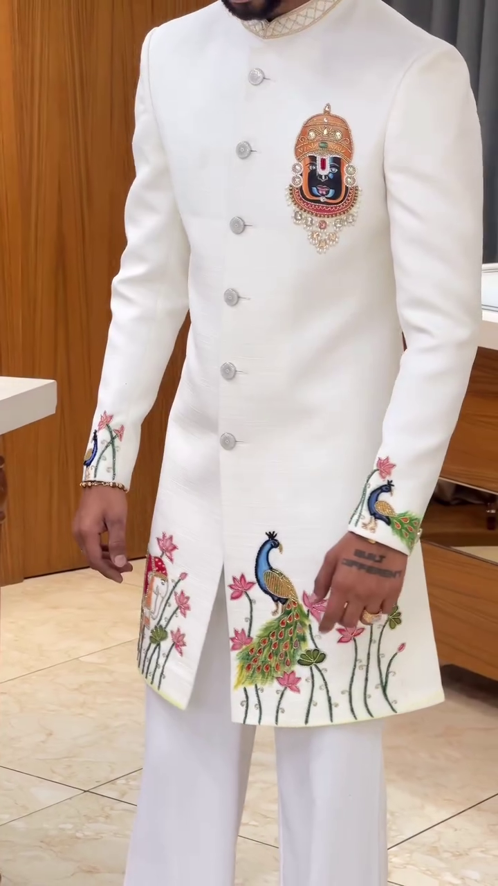 Royal Ivory Sherwani with Peacock Embroidery