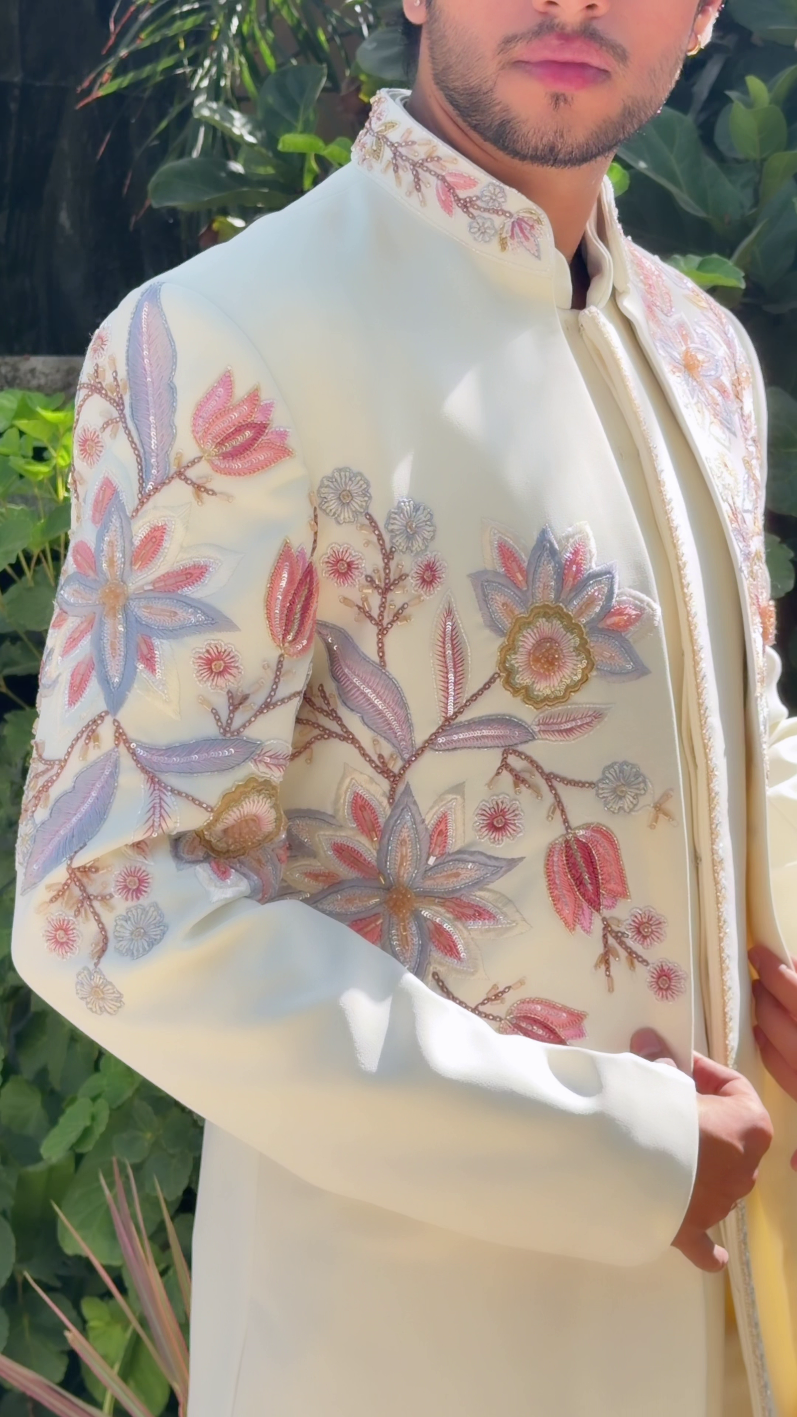 Ivory Floral Embroidered Indo-Western Set