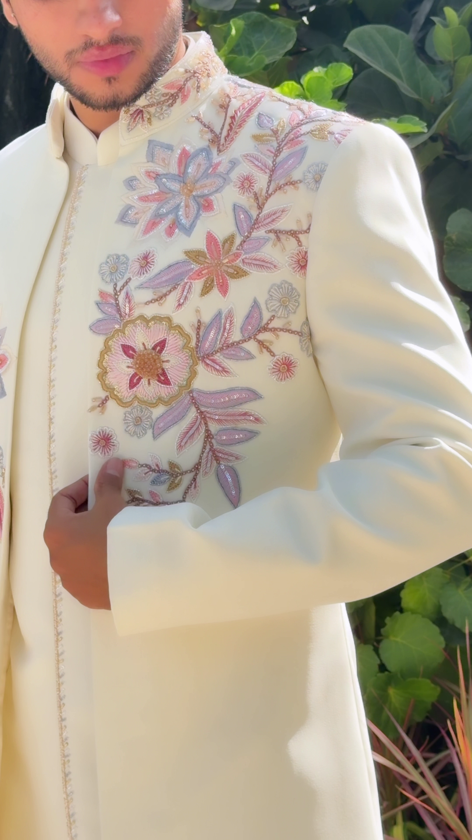 Ivory Floral Embroidered Indo-Western Set