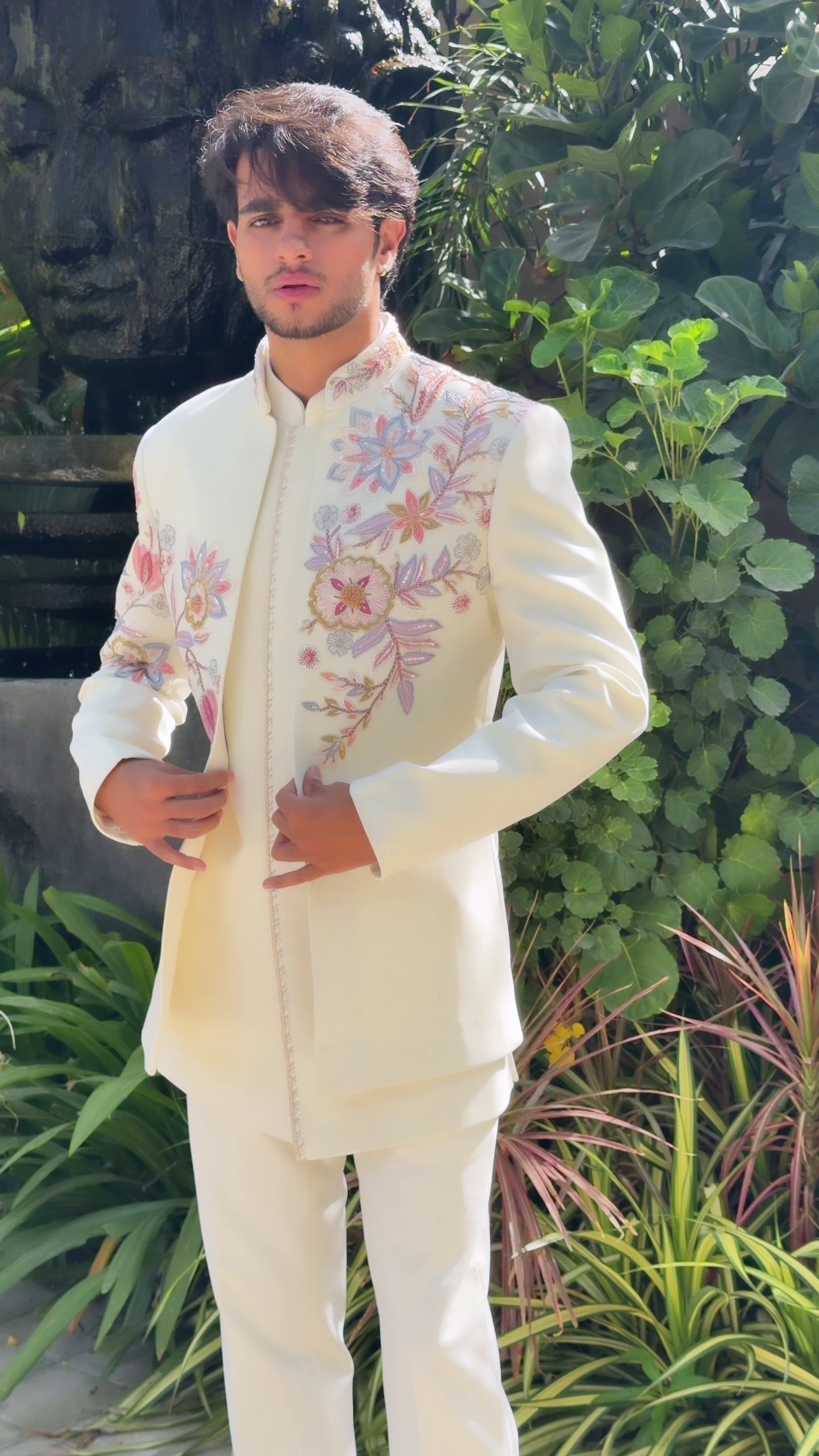 Ivory Floral Embroidered Indo-Western Set