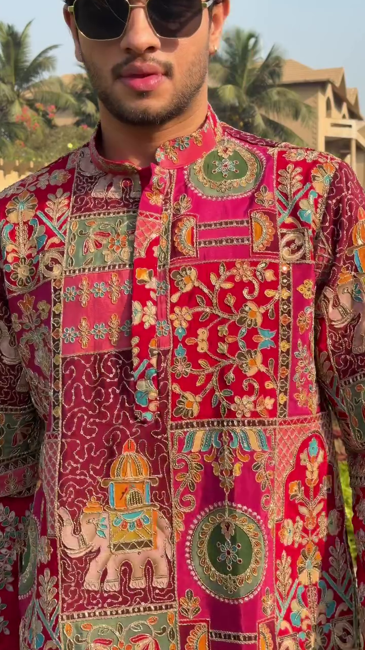 1. The Ruby "Vriksha" Elephant Kurta