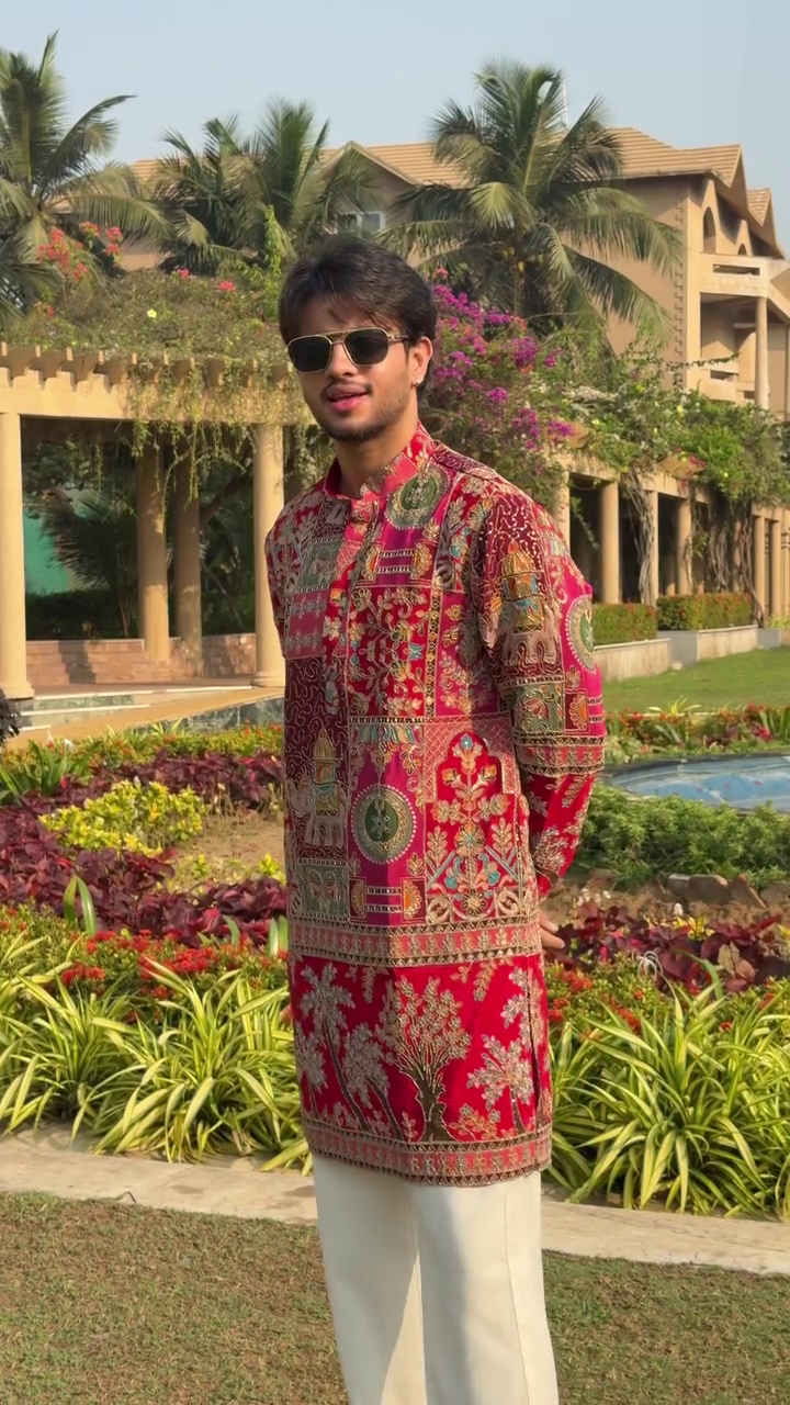 1. The Ruby "Vriksha" Elephant Kurta