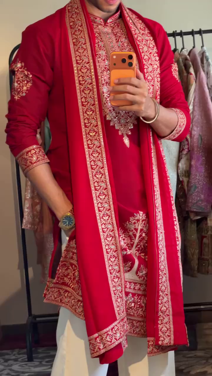 The Vermillion "Paisley" Heritage Kurta