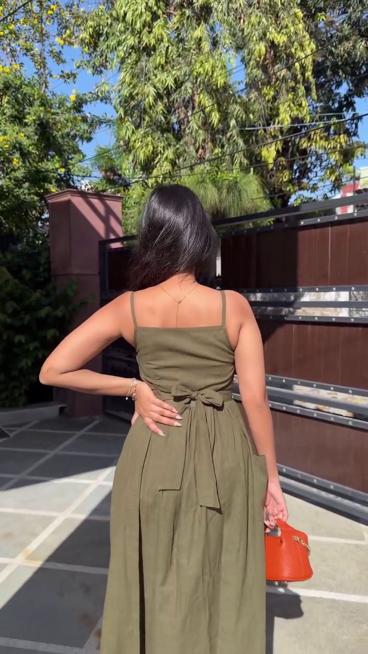 Sunlit Olive Midi Dress – Effortless Summer Elegance