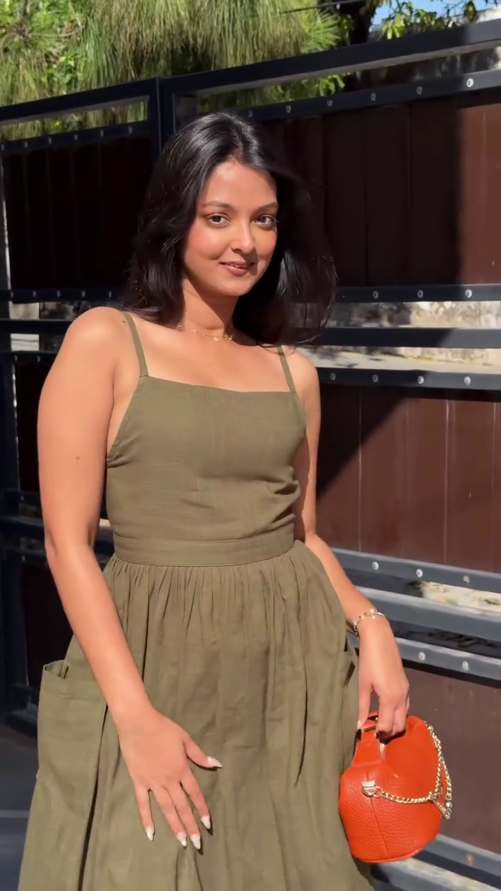 Sunlit Olive Midi Dress – Effortless Summer Elegance