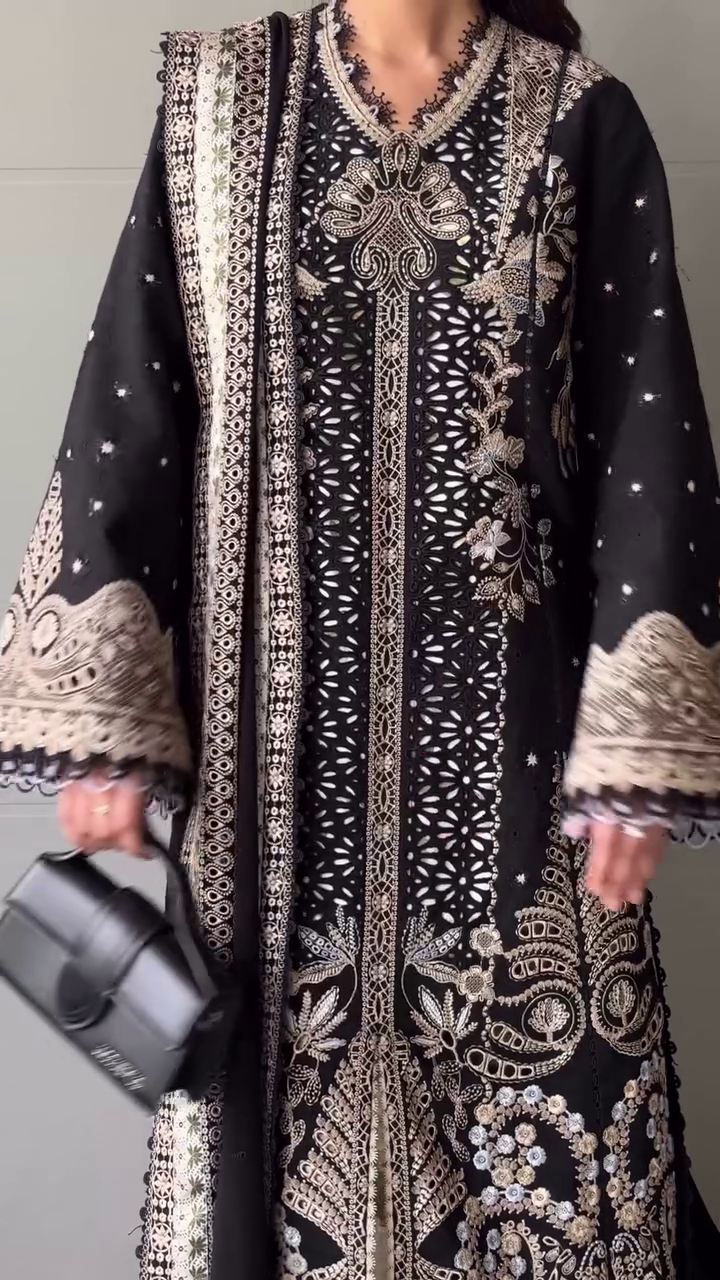 Royal Black Heavy Embroidered Pakistani Suit Set