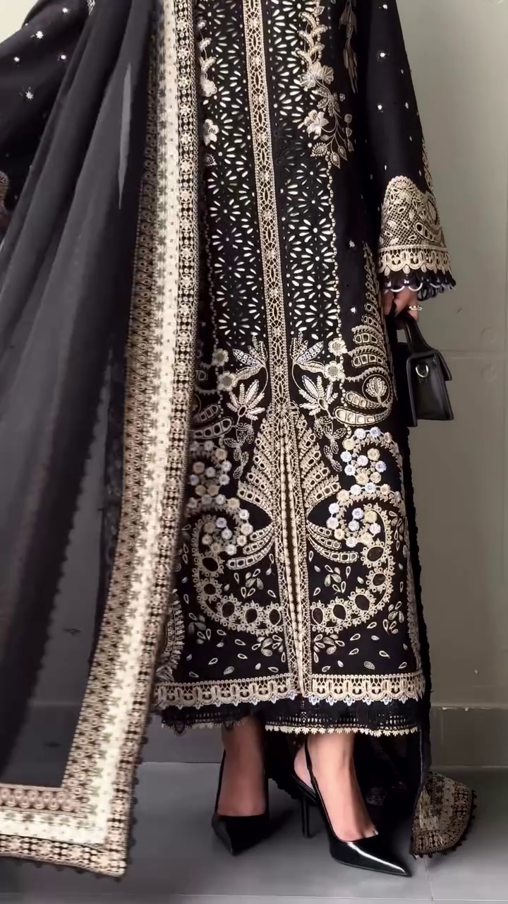 Royal Black Heavy Embroidered Pakistani Suit Set