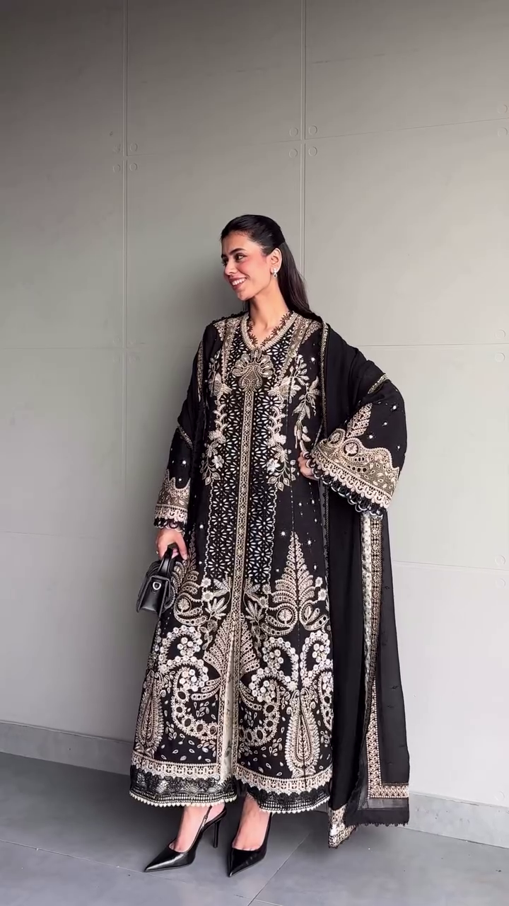 Royal Black Heavy Embroidered Pakistani Suit Set
