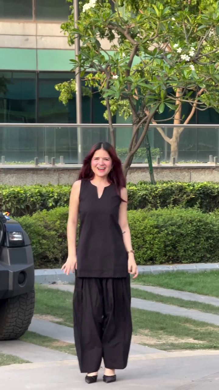 Minimal Black Sleeveless Kurta with Palazzo Set
