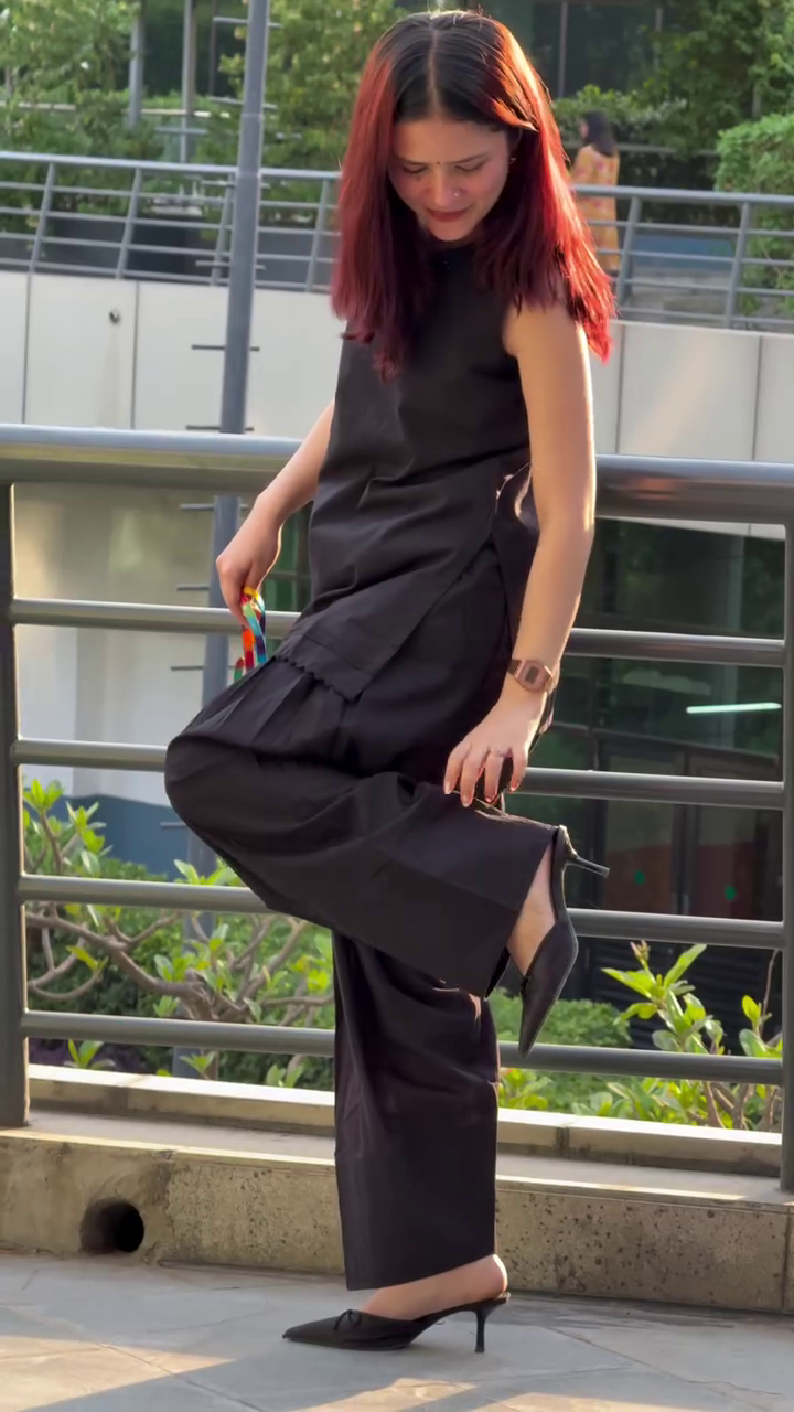 Minimal Black Sleeveless Kurta with Palazzo Set