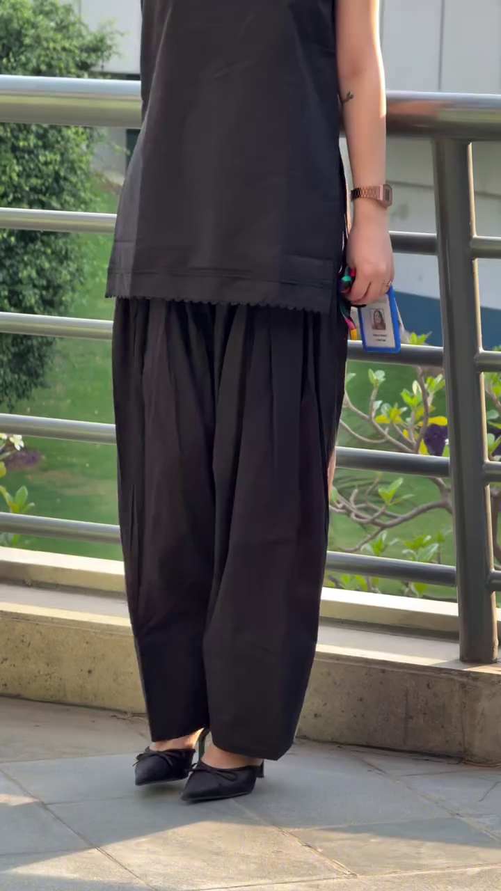 Minimal Black Sleeveless Kurta with Palazzo Set