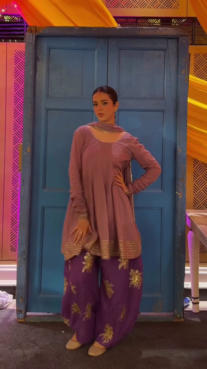 Elegant Mauve Kurta Set with Embroidered Palazzo Pants