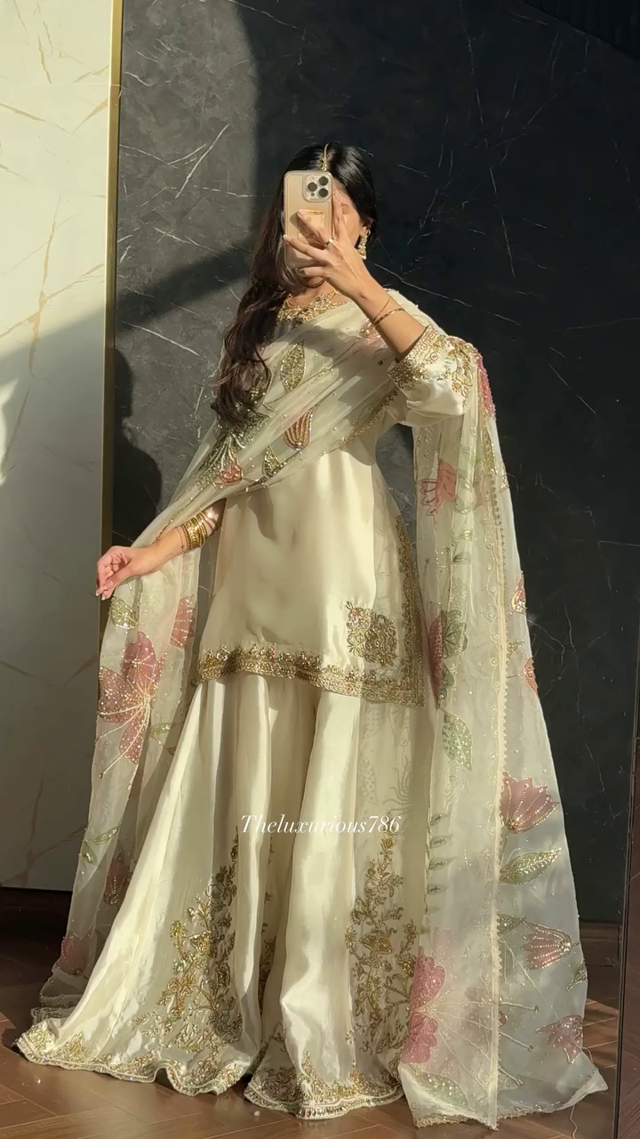 Ethereal Ivory Heavily Embellished Sharara