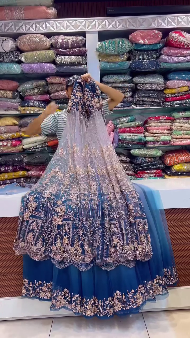 Midnight Blue Embroidered Festive Lehanga