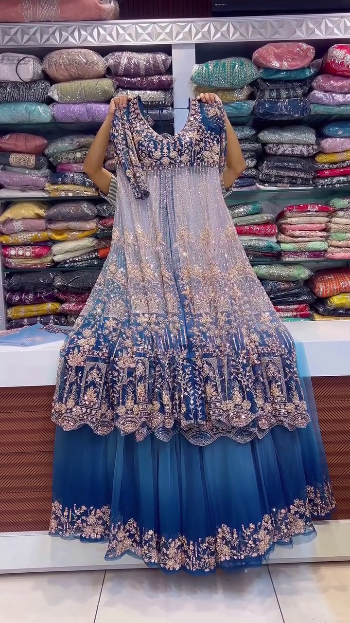 Midnight Blue Embroidered Festive Lehanga