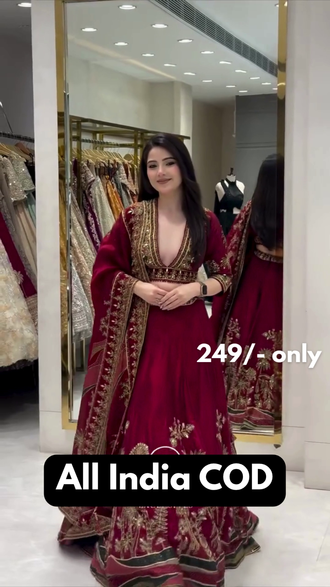 Burgundy Velvet Bridal Lehanga