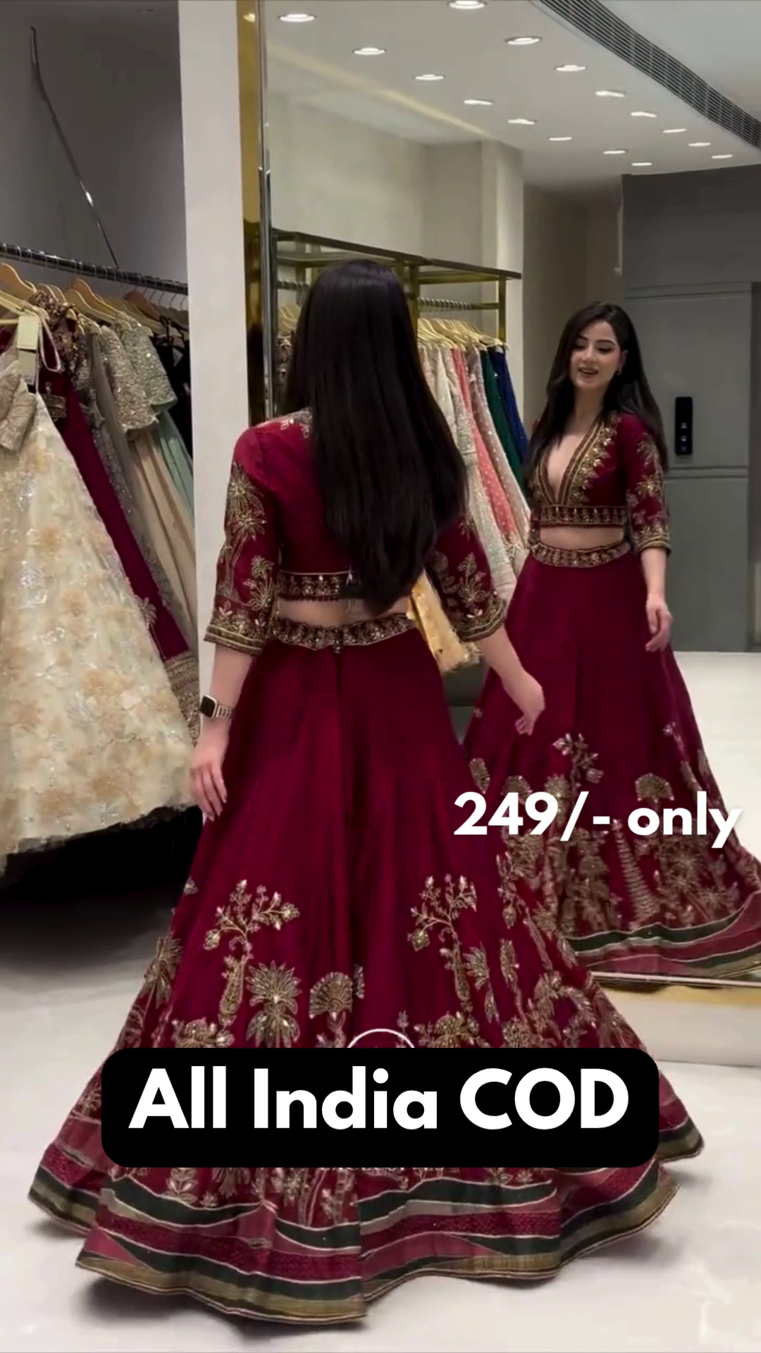 Burgundy Velvet Bridal Lehanga