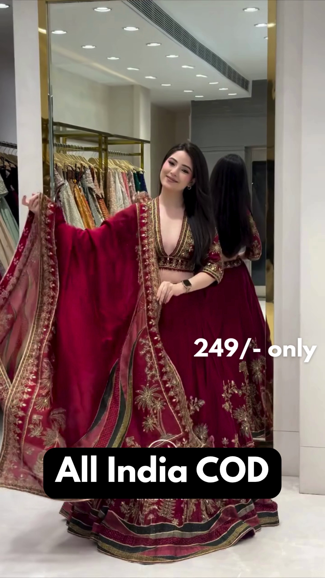 Burgundy Velvet Bridal Lehanga