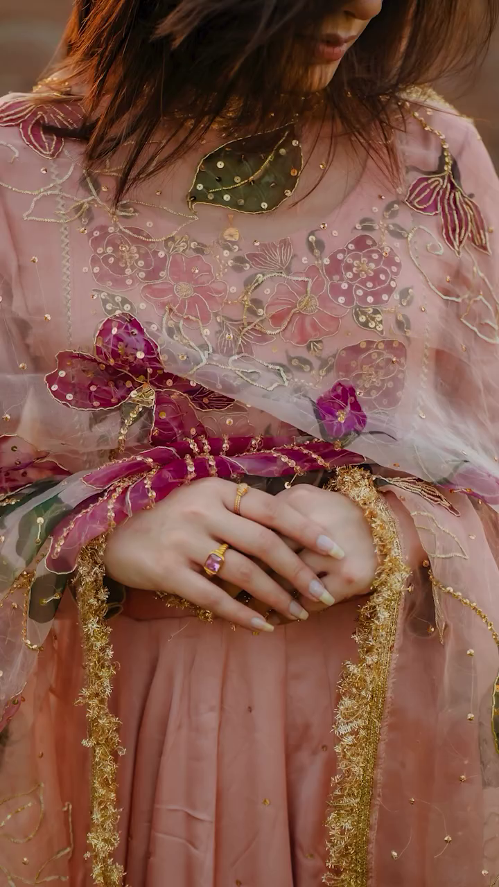 Blush Rose Hand-Painted Anarkali