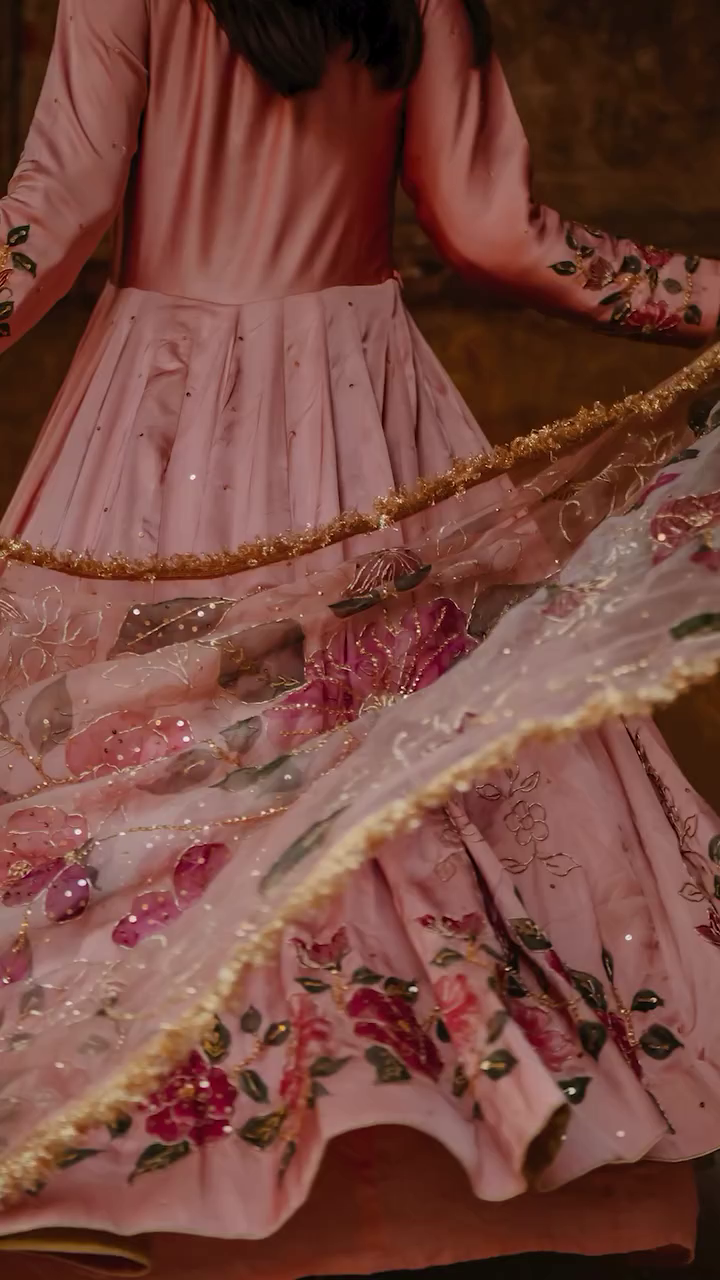 Blush Rose Hand-Painted Anarkali