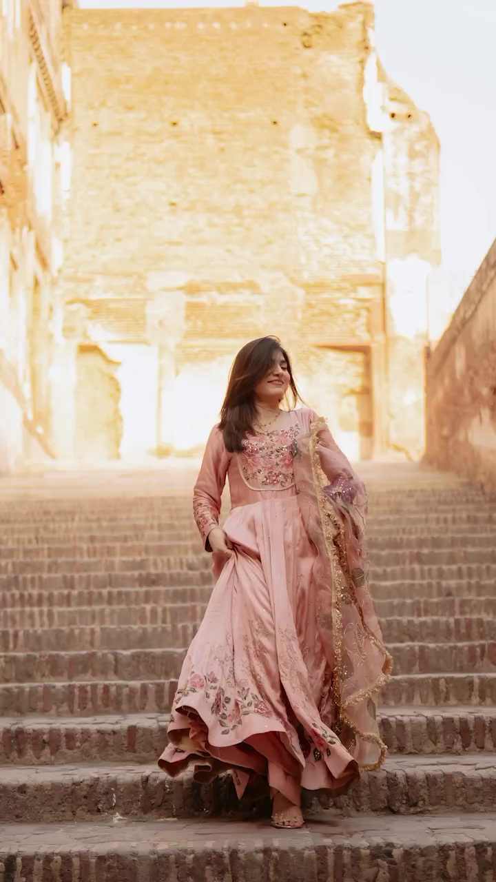 Blush Rose Hand-Painted Anarkali