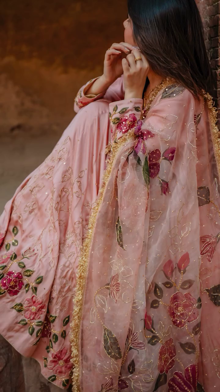 Blush Rose Hand-Painted Anarkali