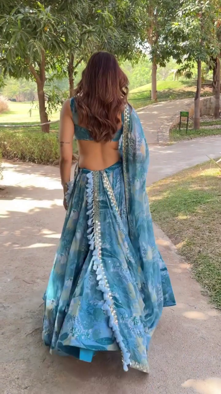Teal Mirage Printed Lehanga Set