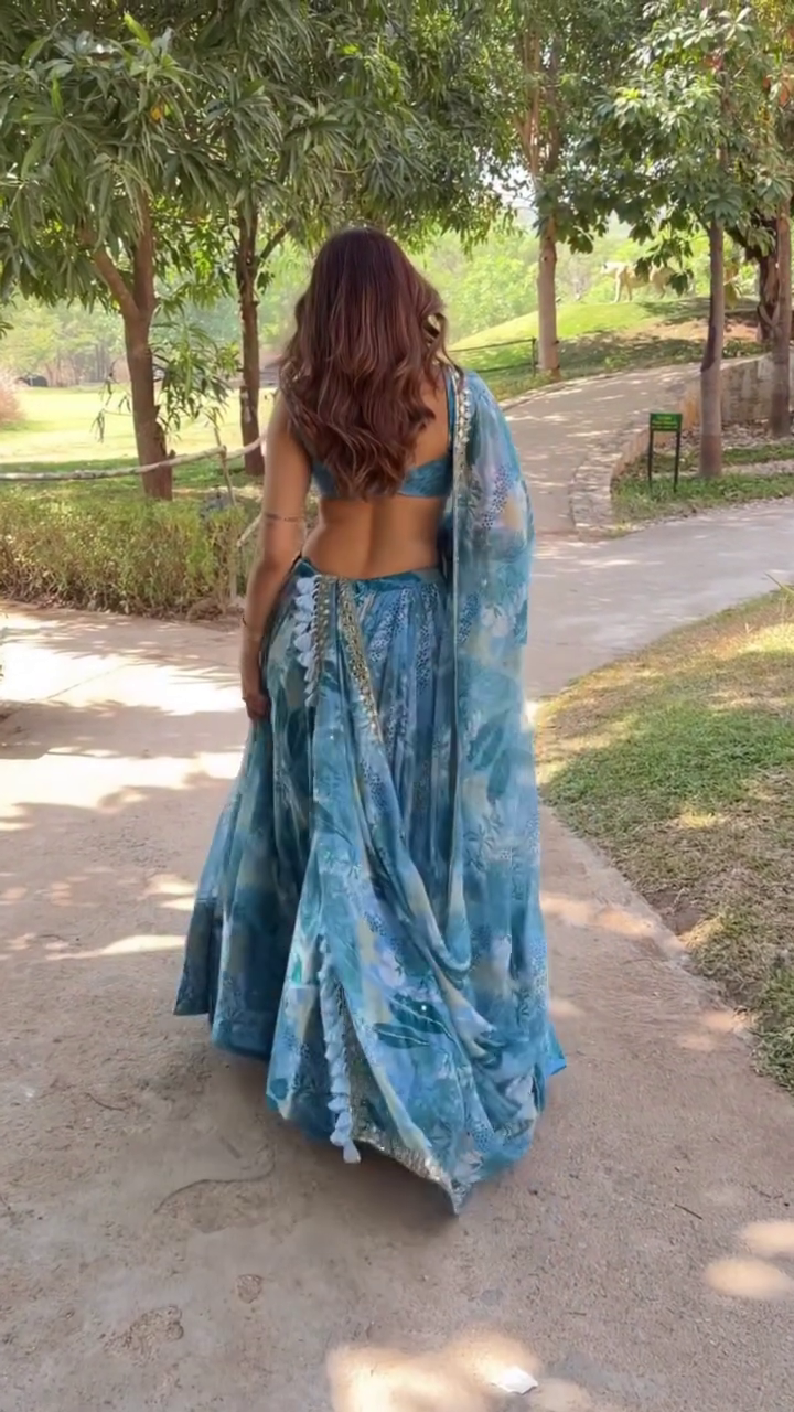 Teal Mirage Printed Lehanga Set
