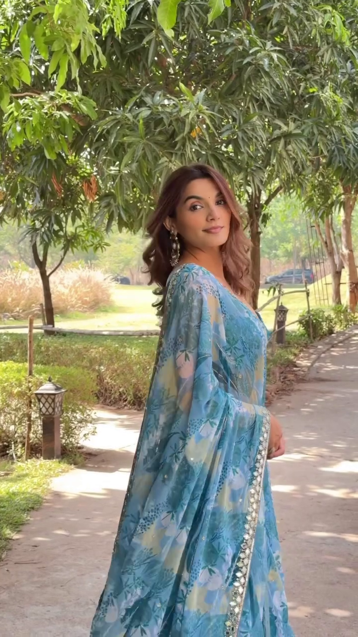Teal Mirage Printed Lehanga Set